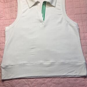 Preppy Country Club Sporty Mine Britton White Sleeveless Top Green Stripe Size L